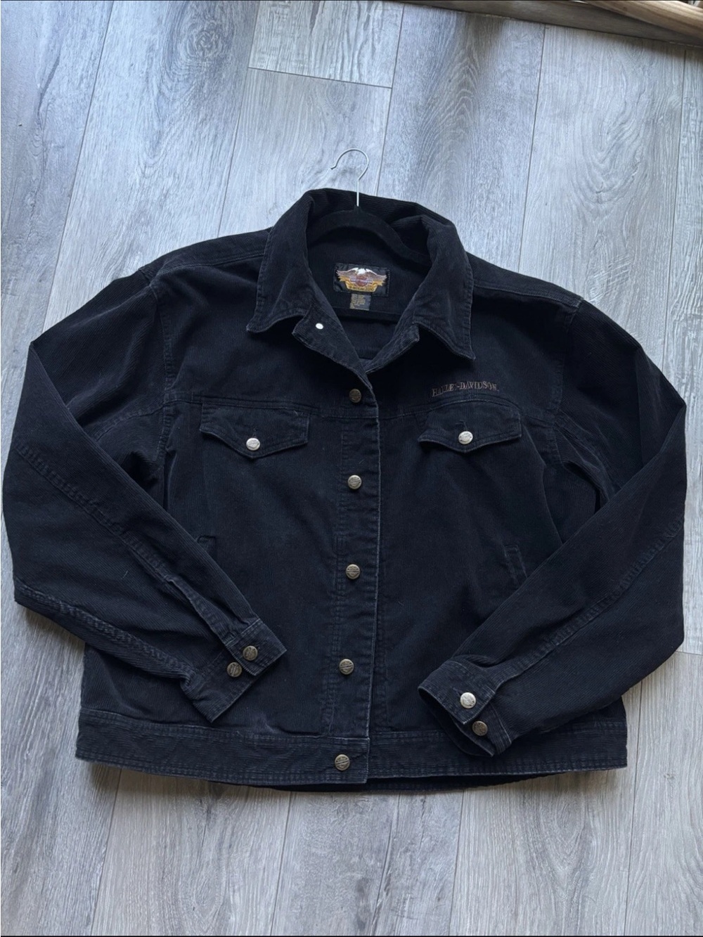 Harley-Davidson Black Corduroy Trucker Style Jacket